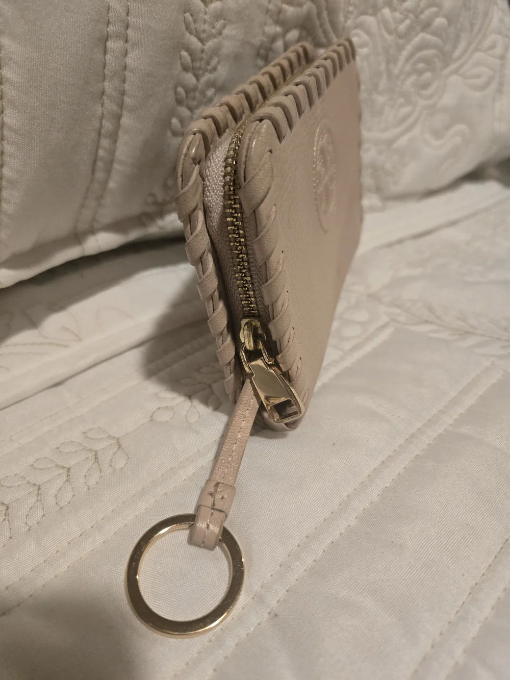 Tory Burch Whipstitch Leather Zip Wallet - Blush